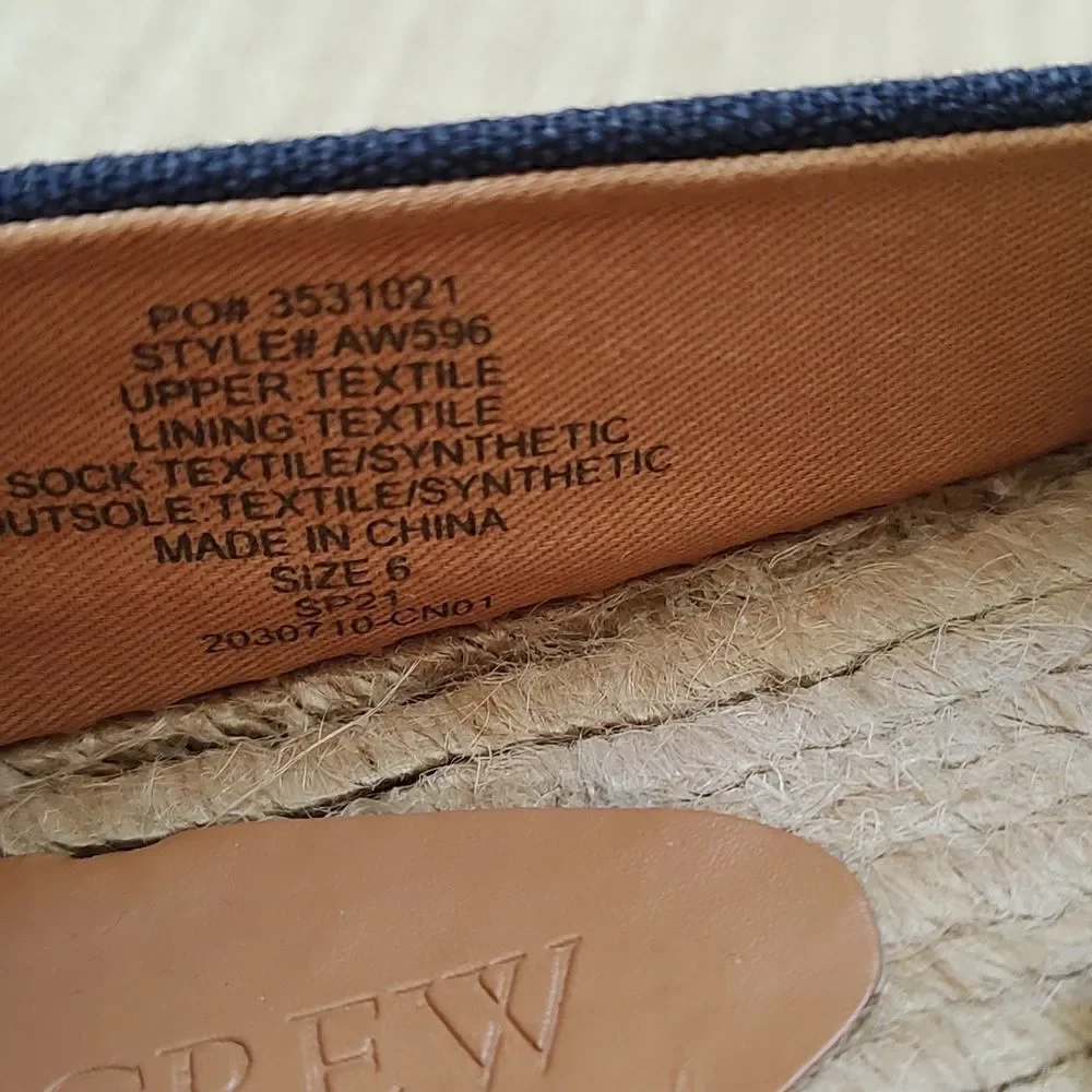 J. Crew Navy Blue Canvas Slip On Espadrilles Flats with Pink Cap Toe Size 6